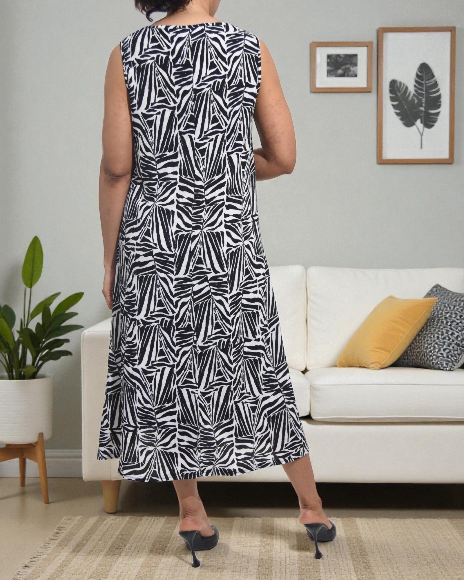 Ladies White Printed Crinkle Sleeveless Dress - StylePhase SA