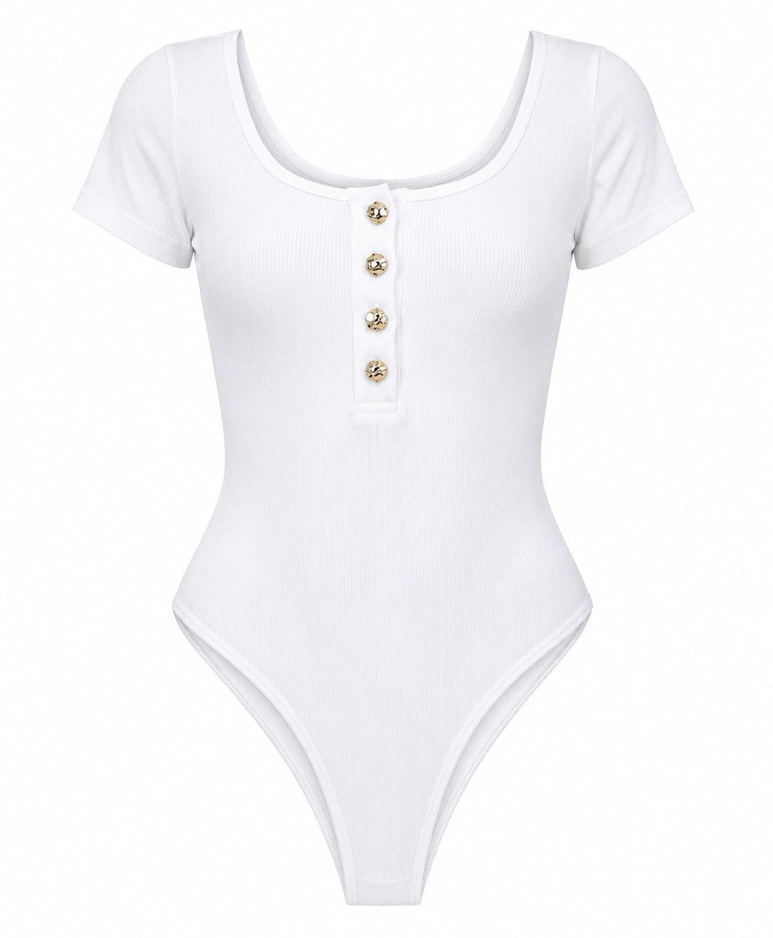 Ladies White Ribbed Short Sleeve Bodysuit - StylePhase SA