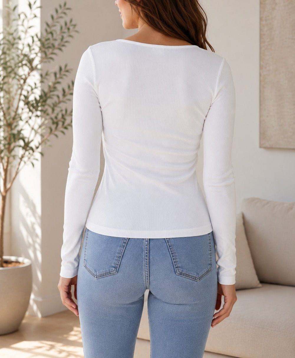 Ladies White Square Neck Button Knit Cardigan - StylePhase SA
