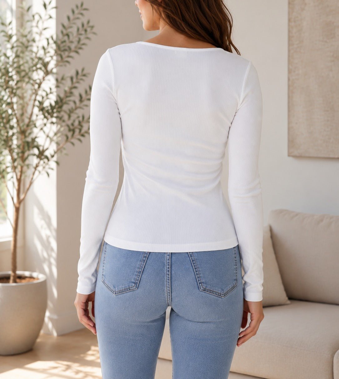 Ladies White Square Neck Button Knit Cardigan - StylePhase SA