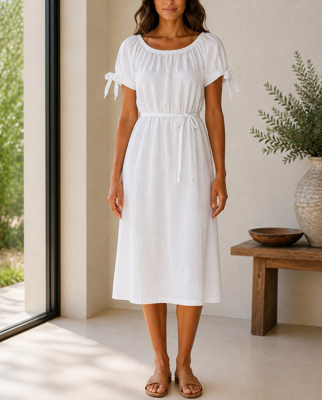 Ladies White Tunic Tie Dress - StylePhase SA