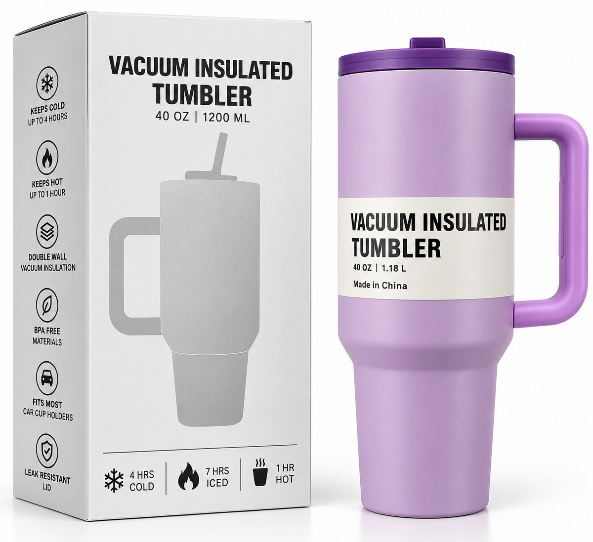 Lilac 40oz tumbler with retail box
