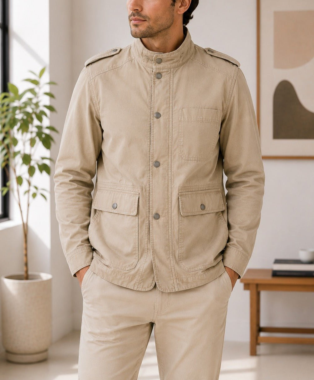 Mens Beige Pocket Front Jacket - StylePhase SA
