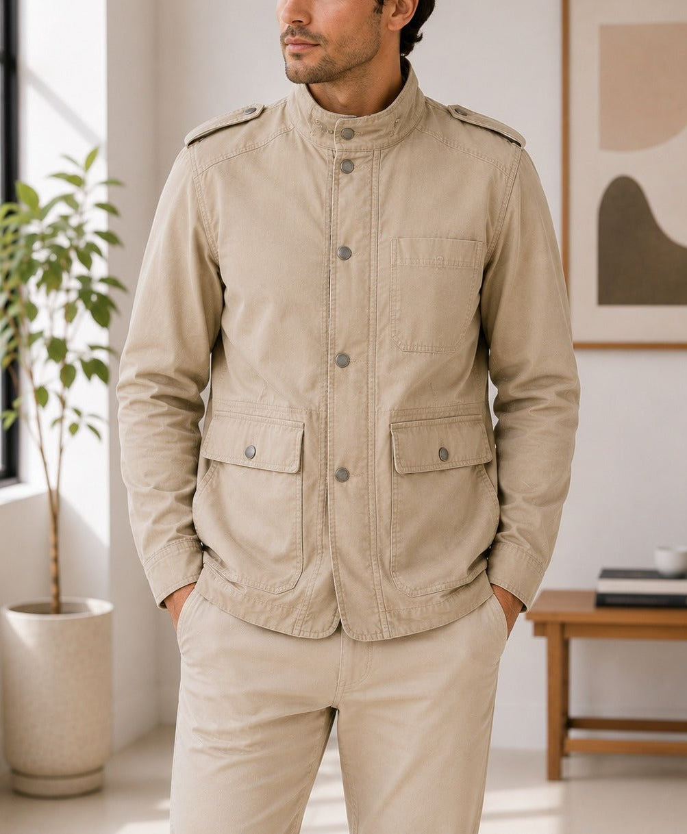 Mens Beige Pocket Front Jacket - StylePhase SA