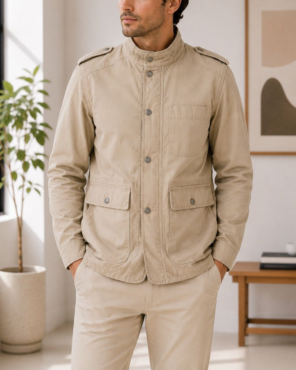 Mens Beige Pocket Front Jacket - StylePhase SA