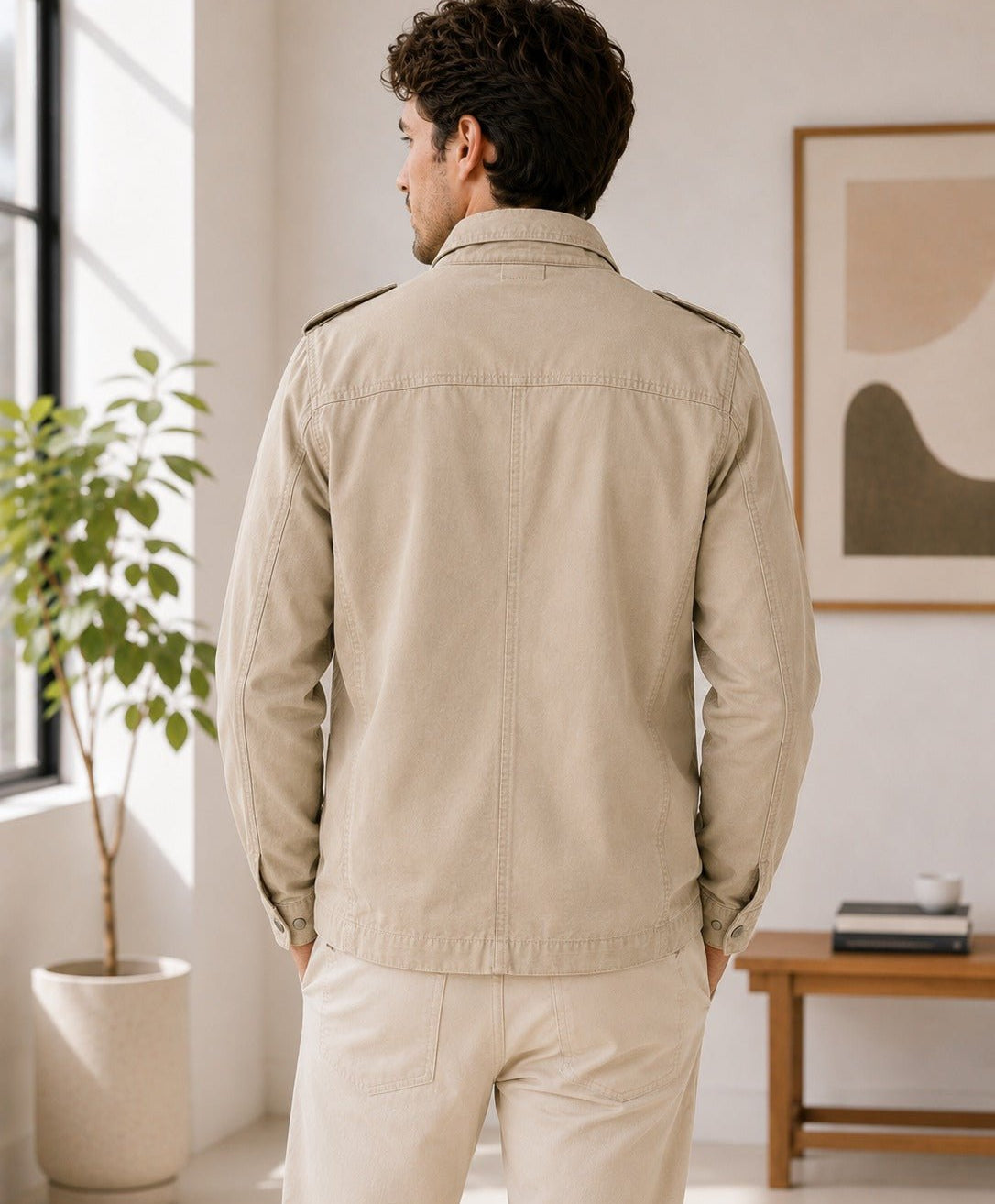 Mens Beige Pocket Front Jacket - StylePhase SA