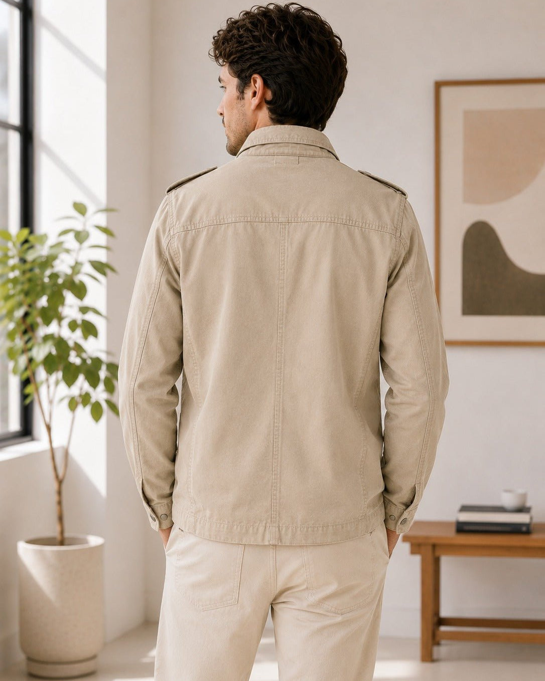Mens Beige Pocket Front Jacket - StylePhase SA