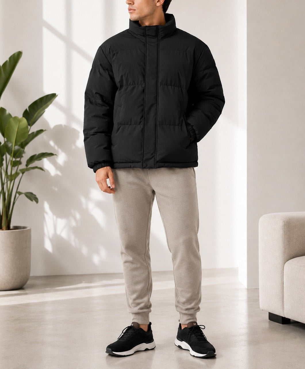 Men's Black Collar Zip Jacket - StylePhase SA