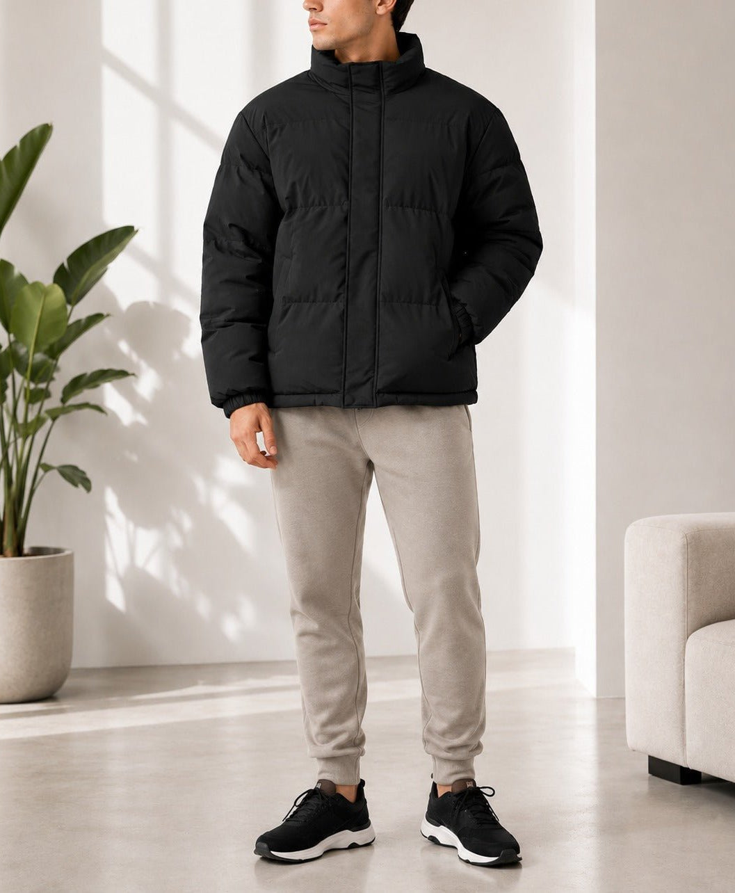 Men's Black Collar Zip Jacket - StylePhase SA