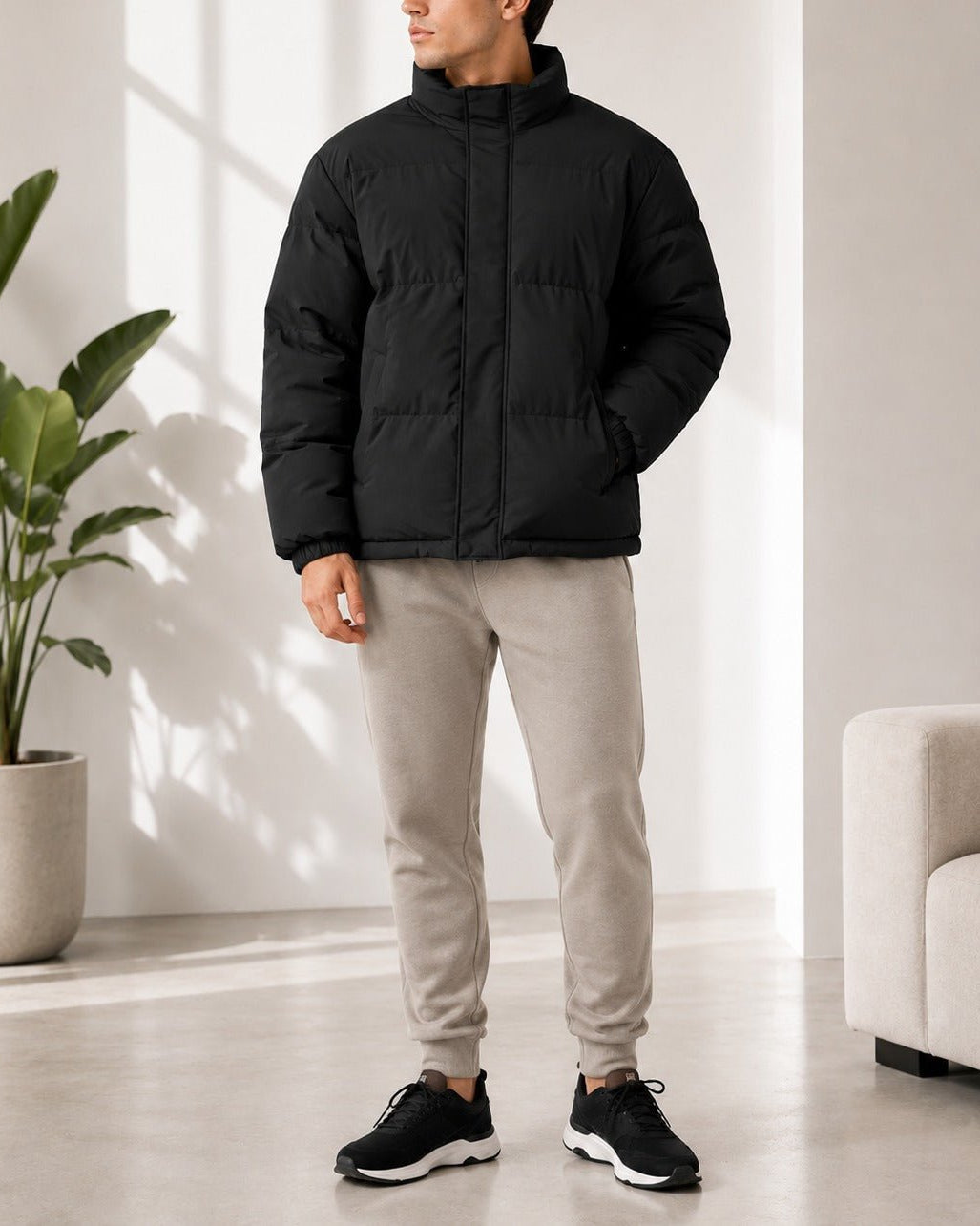 Men's Black Collar Zip Jacket - StylePhase SA