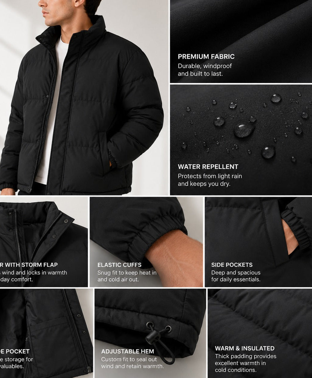 Men's Black Collar Zip Jacket - StylePhase SA