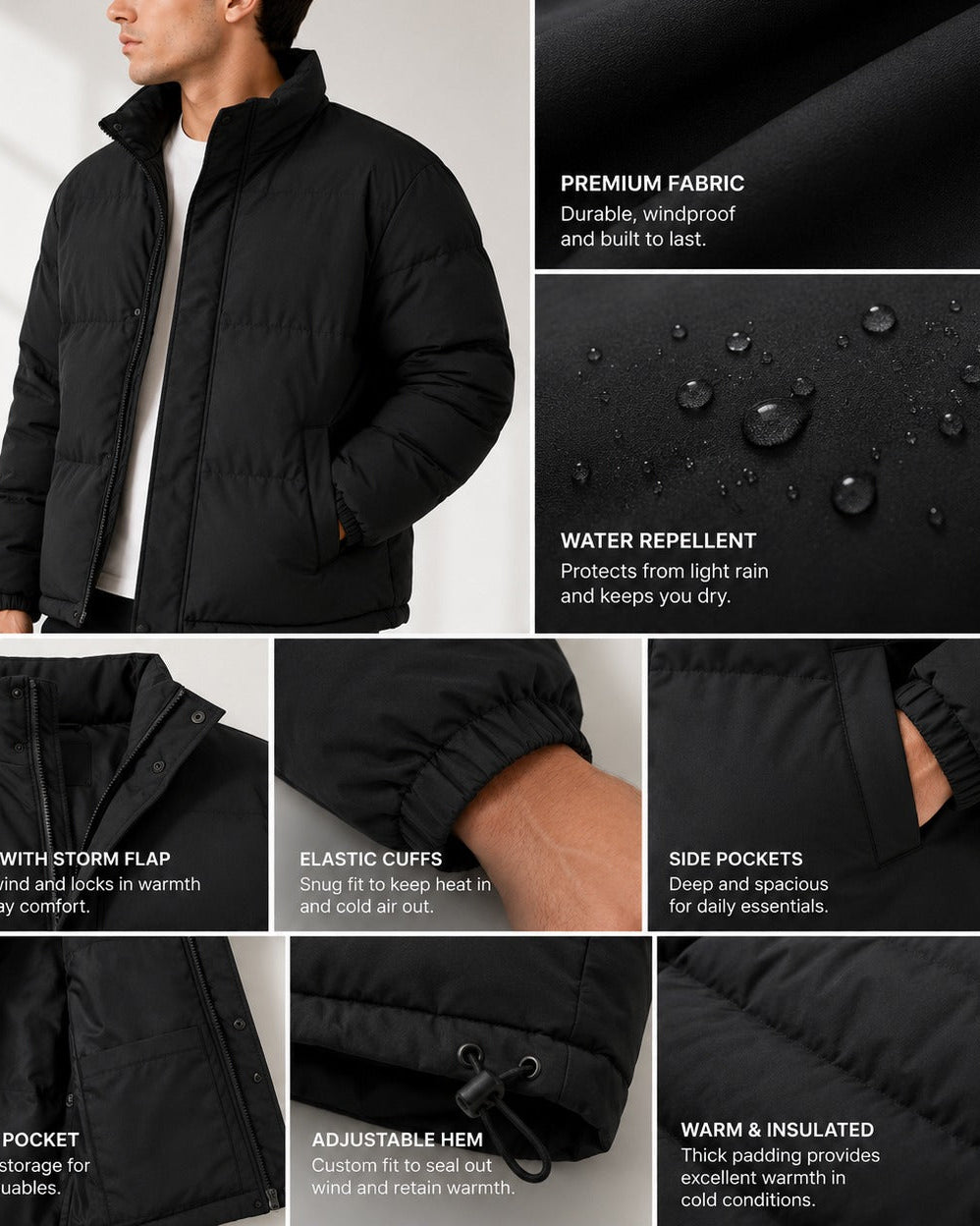 Men's Black Collar Zip Jacket - StylePhase SA