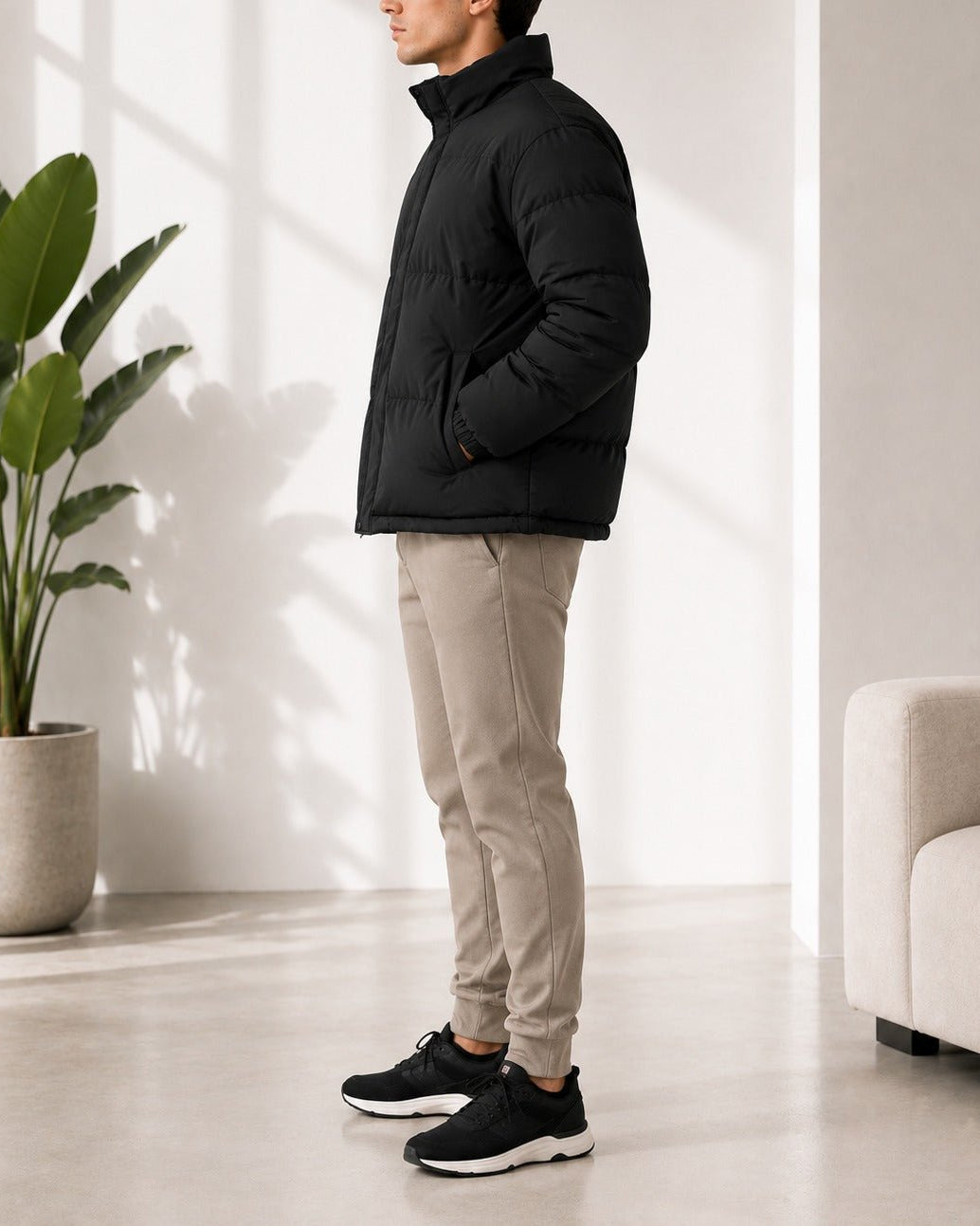 Men's Black Collar Zip Jacket - StylePhase SA