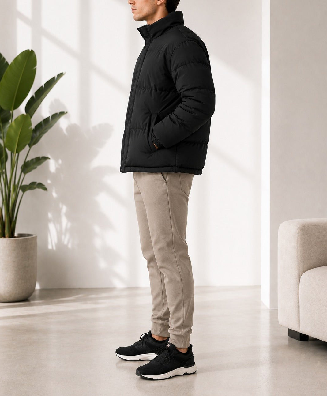 Men's Black Collar Zip Jacket - StylePhase SA