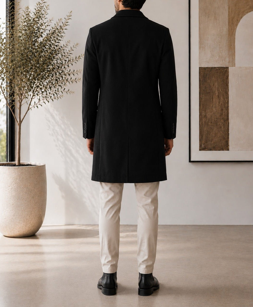 Men's Black Double Breasted Melton Coat - StylePhase SA