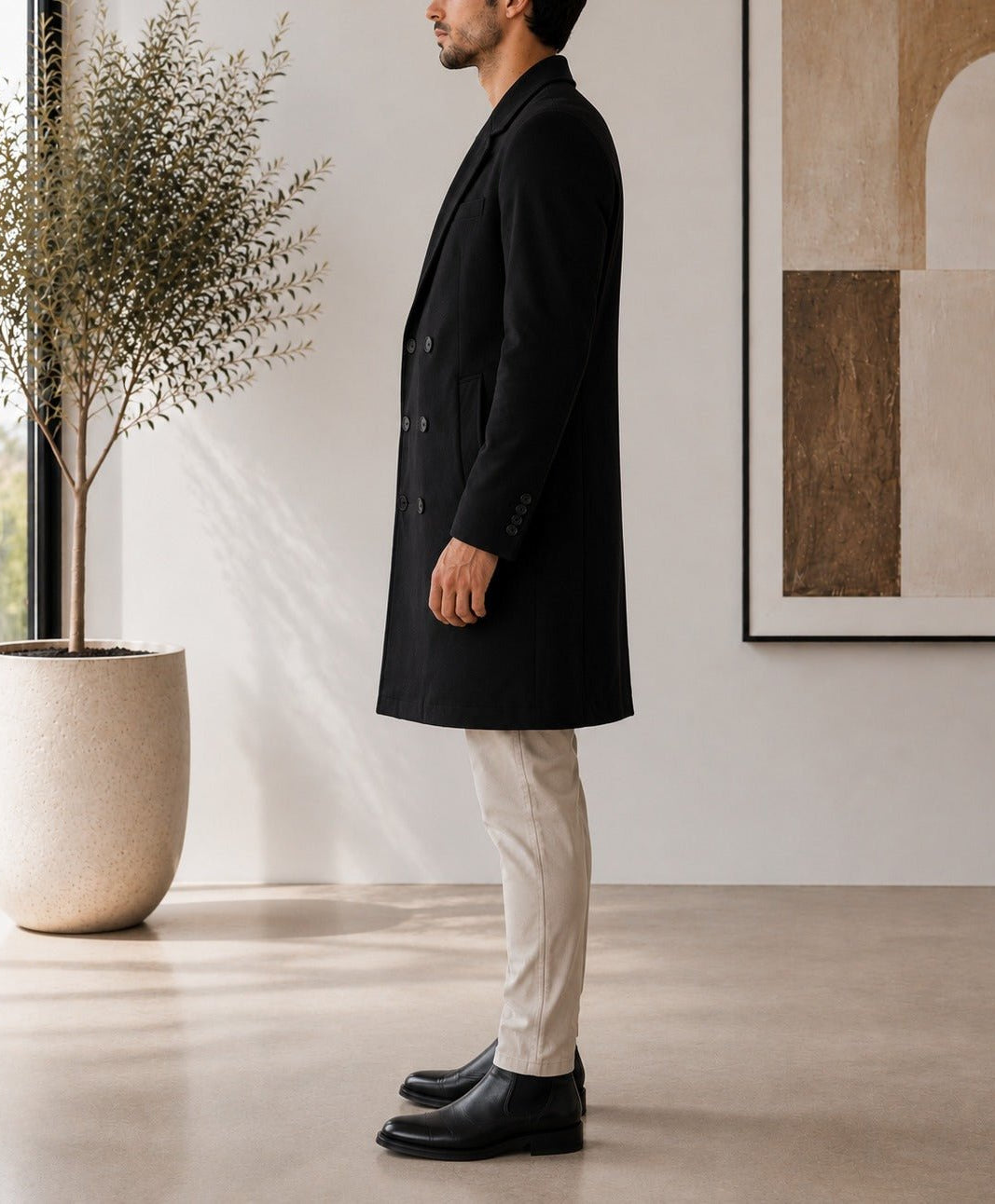 Men's Black Double Breasted Melton Coat - StylePhase SA