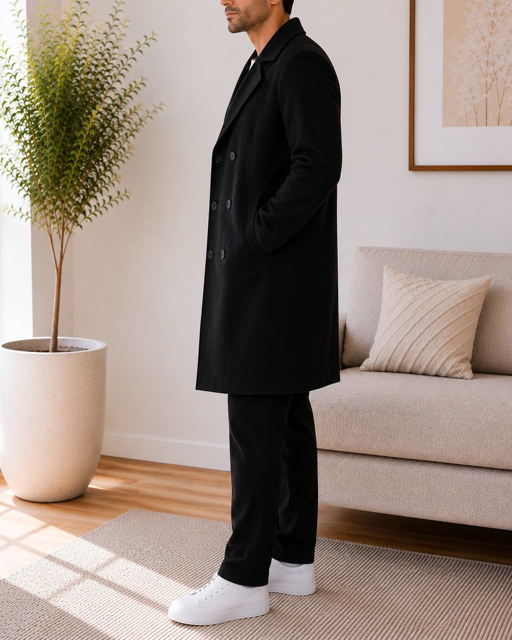 Mens Black Lined Melton Coat - StylePhase SA