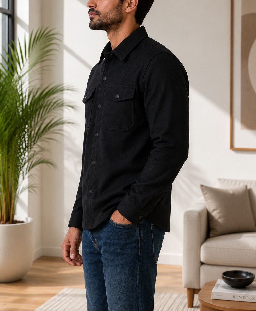 Men's Black Melton Shacket - StylePhase SA