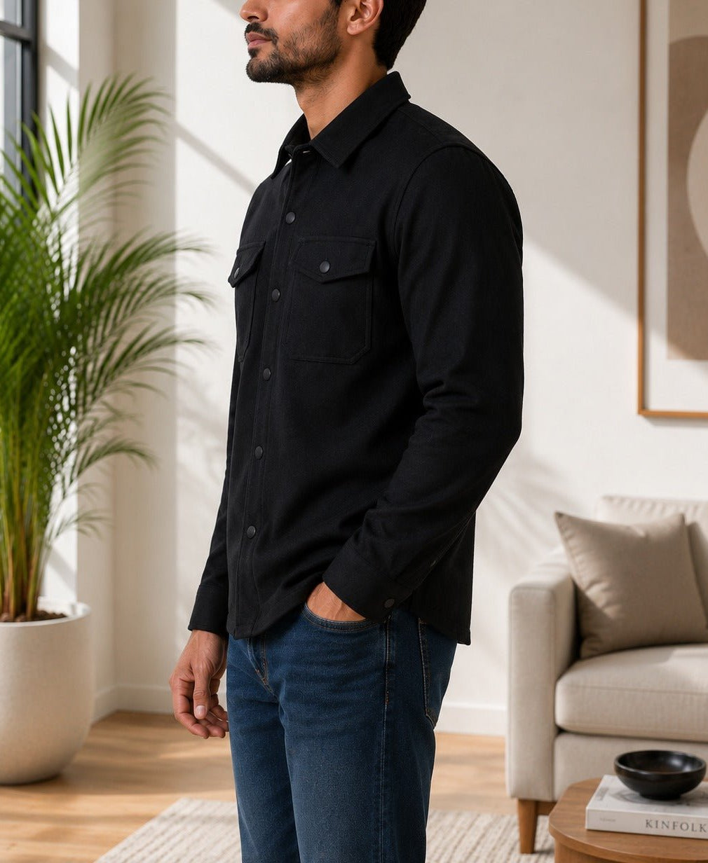 Men's Black Melton Shacket - StylePhase SA