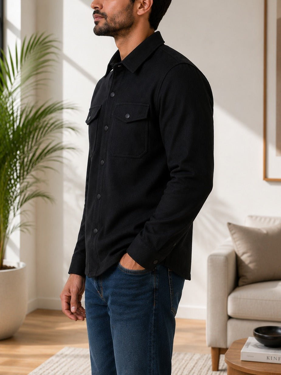 Men's Black Melton Shacket - StylePhase SA