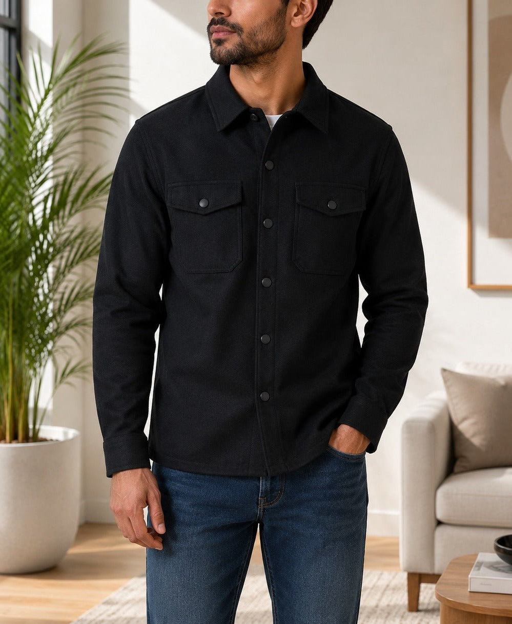 Men's Black Melton Shacket - StylePhase SA