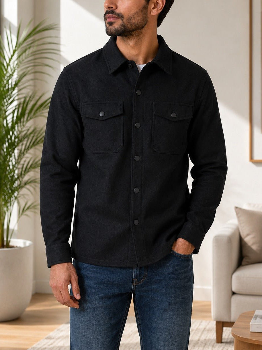 Men's Black Melton Shacket - StylePhase SA