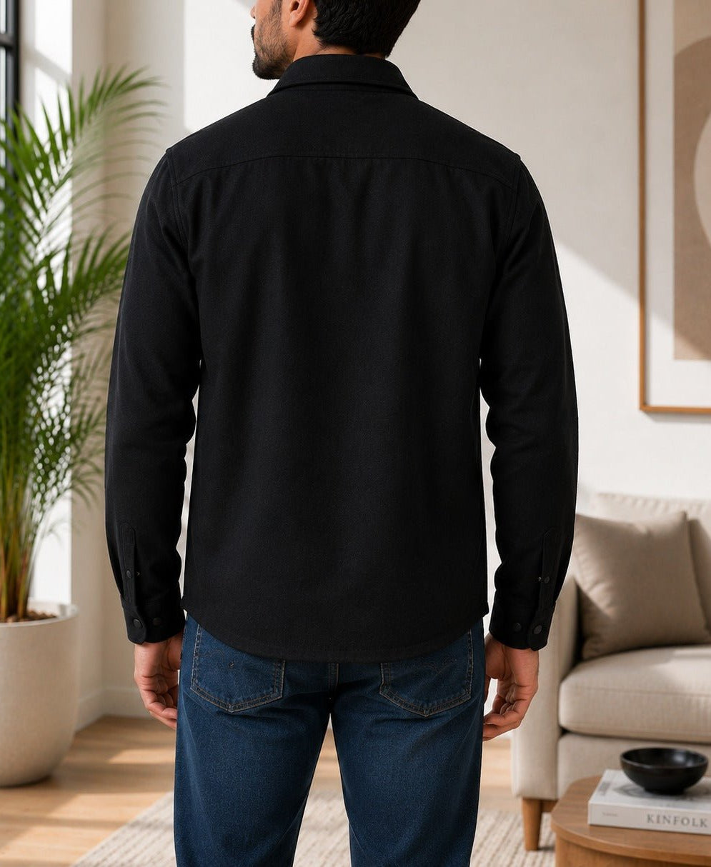 Men's Black Melton Shacket - StylePhase SA