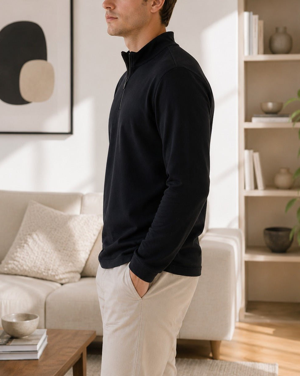 Mens Black Neck Zip Fleece Jacket - StylePhase SA