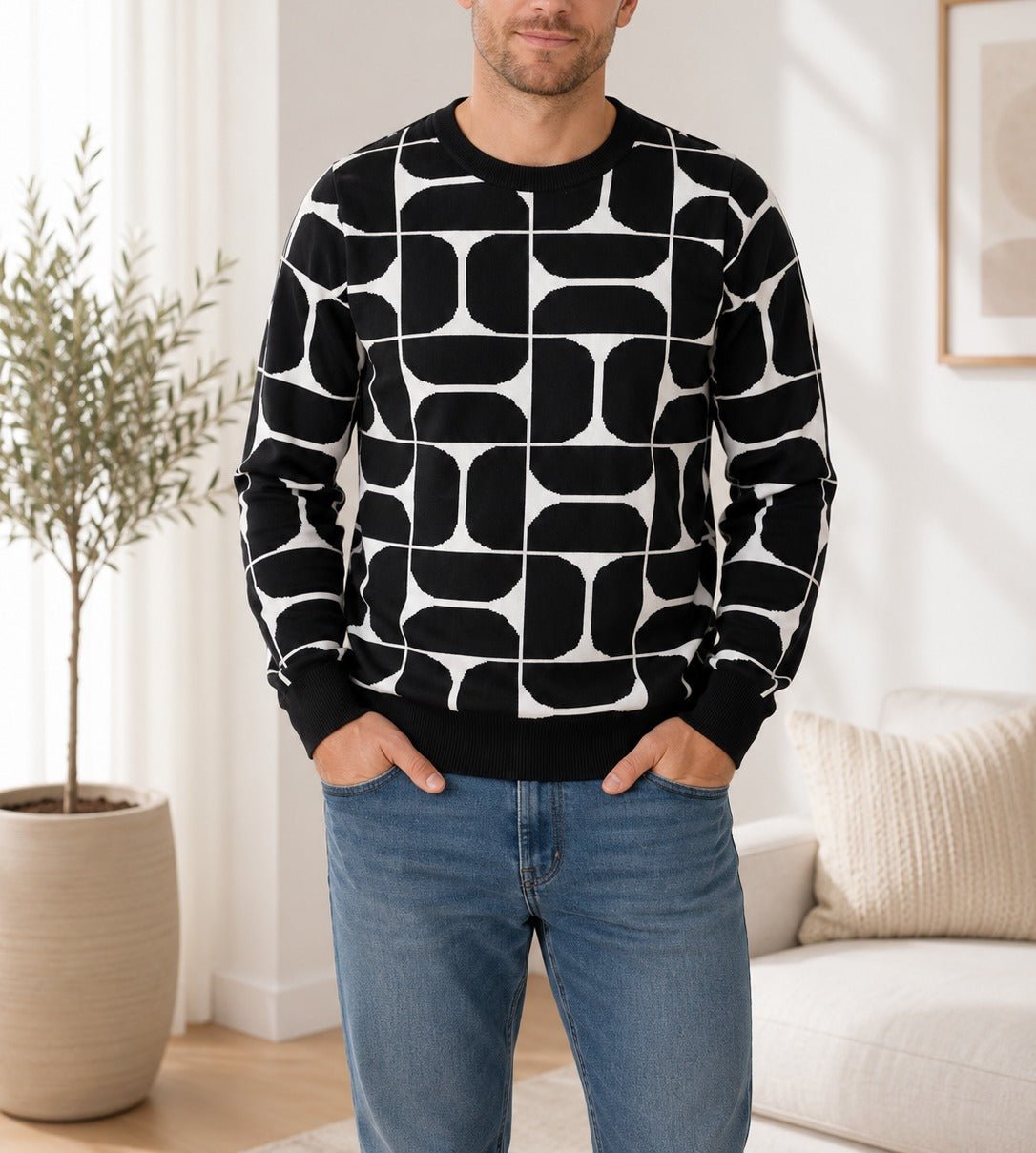 Men's Black Pattern Jersey - New Feeling - StylePhase SA