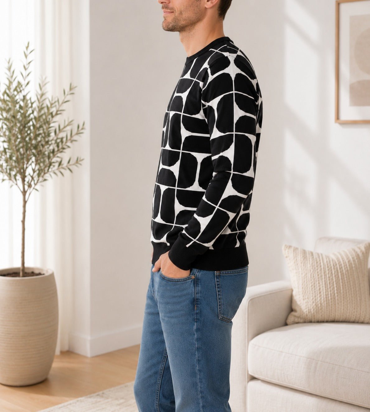 Men's Black Pattern Jersey - New Feeling - StylePhase SA