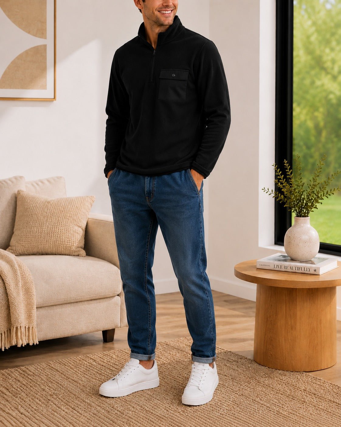 Mens Black Polar Fleece Zip Jacket - StylePhase SA