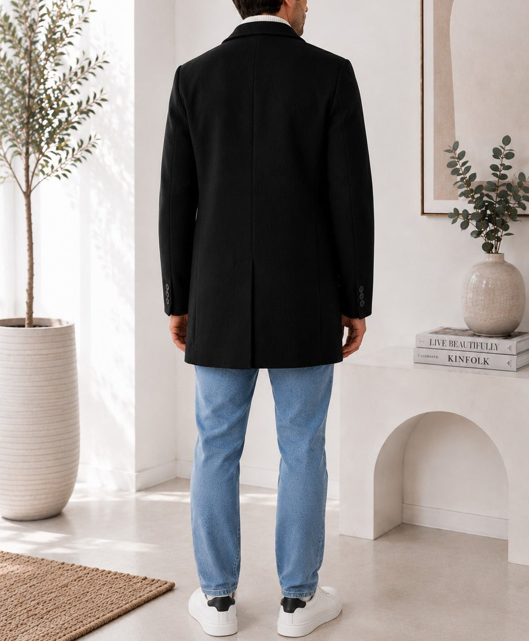 Men's Black Single Breasted Coat - StylePhase SA
