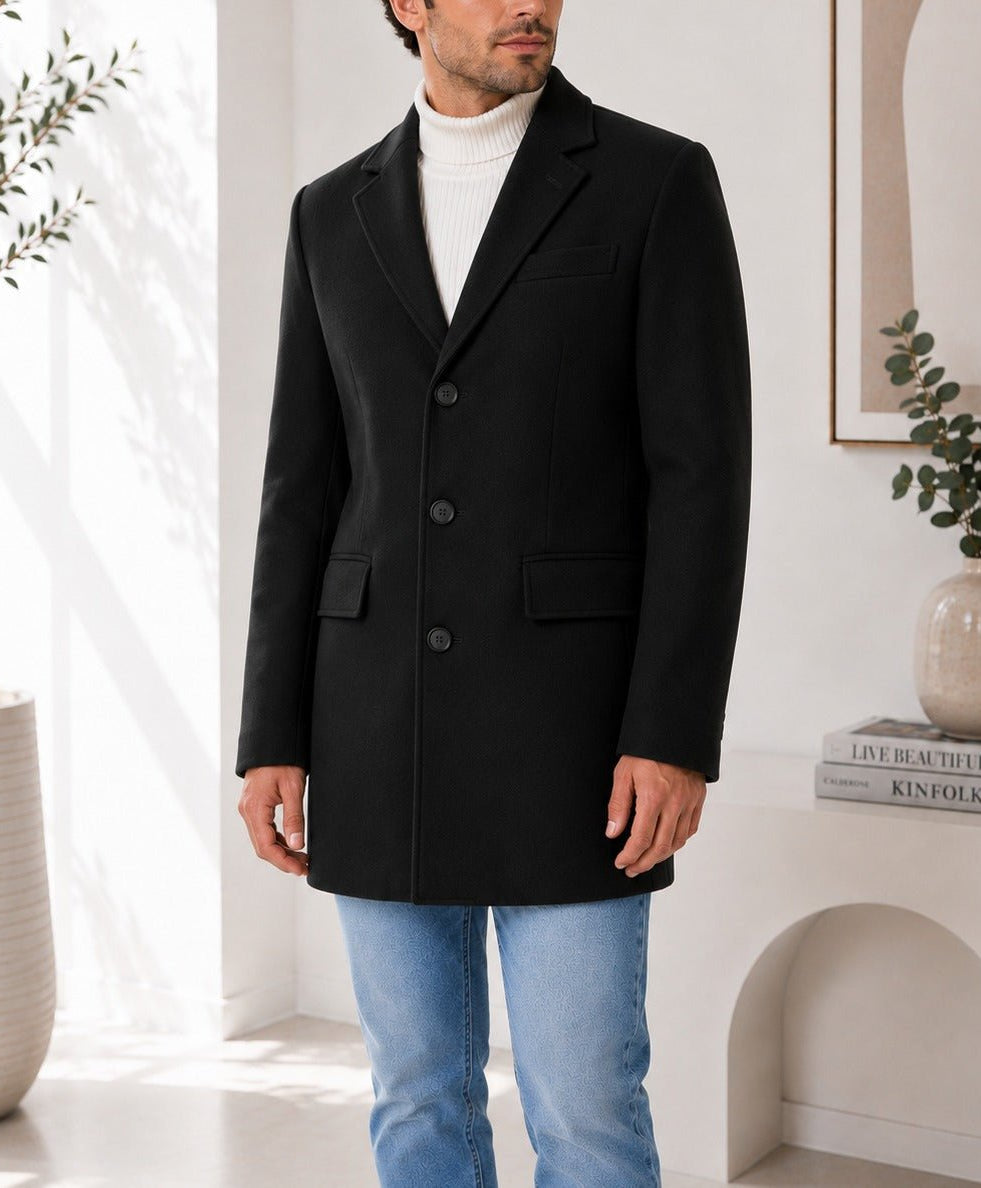 Men's Black Single Breasted Coat - StylePhase SA