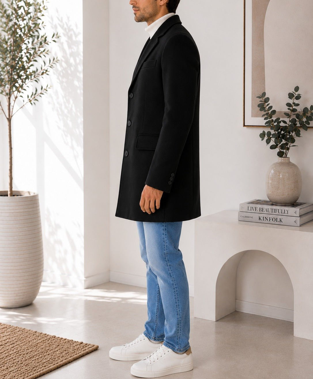 Men's Black Single Breasted Coat - StylePhase SA