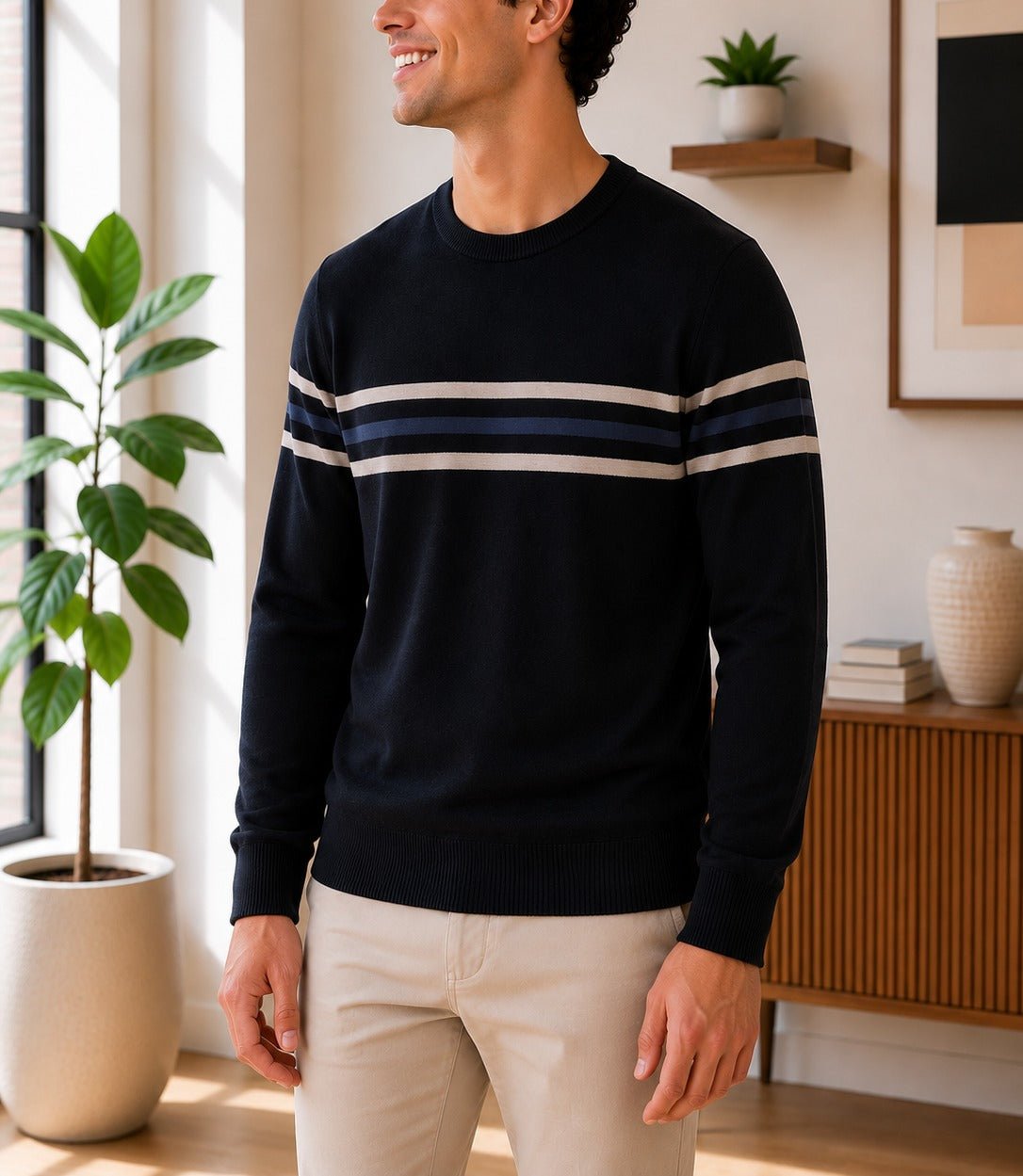 Men's Black Stripe Knit Jersey - StylePhase SA