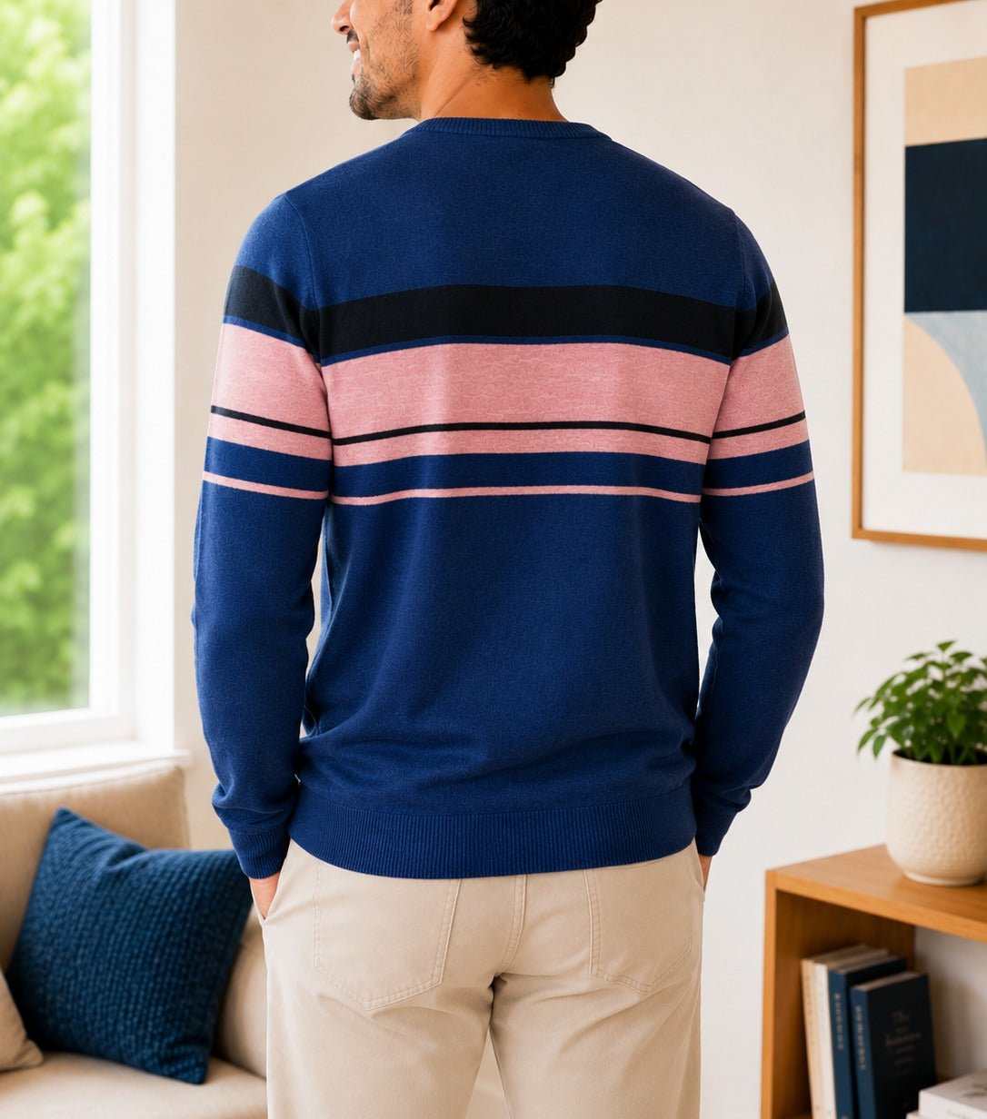 Men's Blue And Pink Stripe Knit Jersey - StylePhase SA