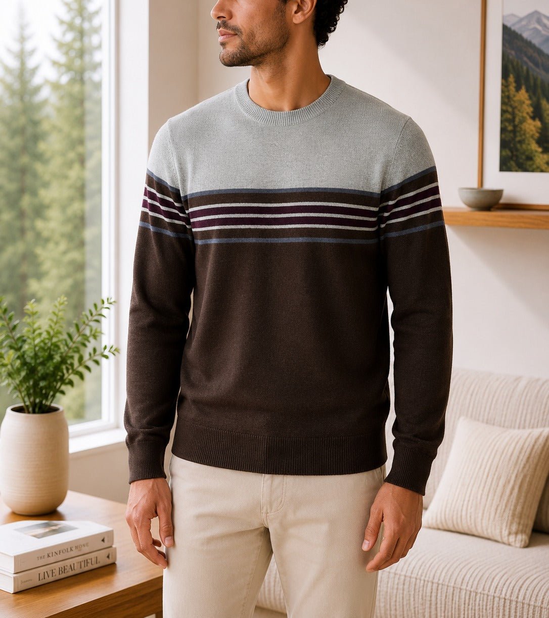 Men's Brown And Grey Stripe Knit Jersey - StylePhase SA