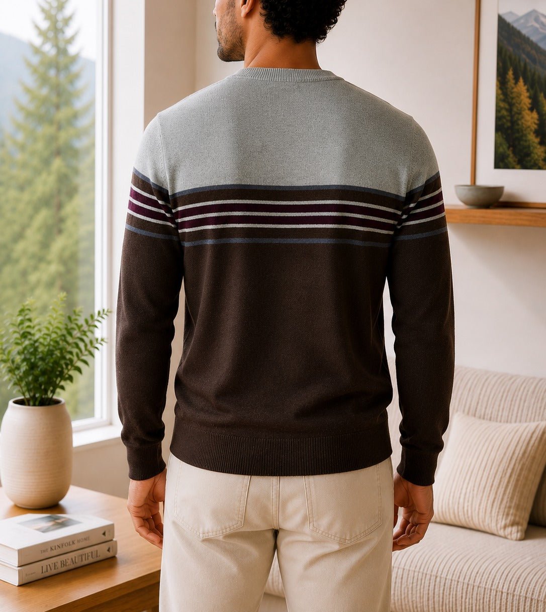 Men's Brown And Grey Stripe Knit Jersey - StylePhase SA