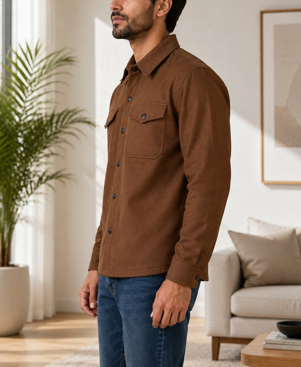 Men's Brown Melton Shacket - StylePhase SA