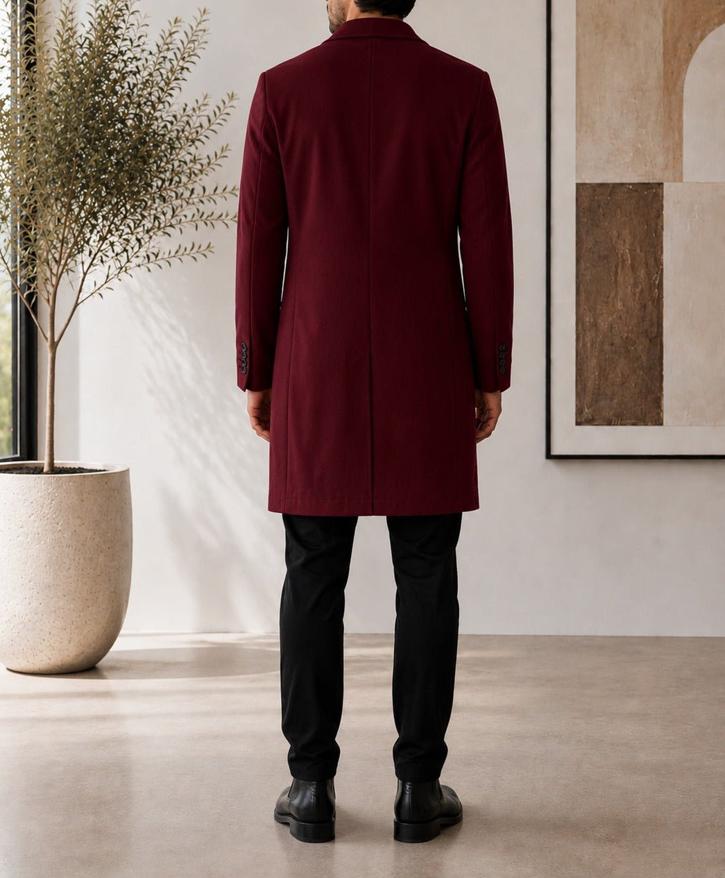 Men's Burgundy Double Breasted Melton Coat - StylePhase SA