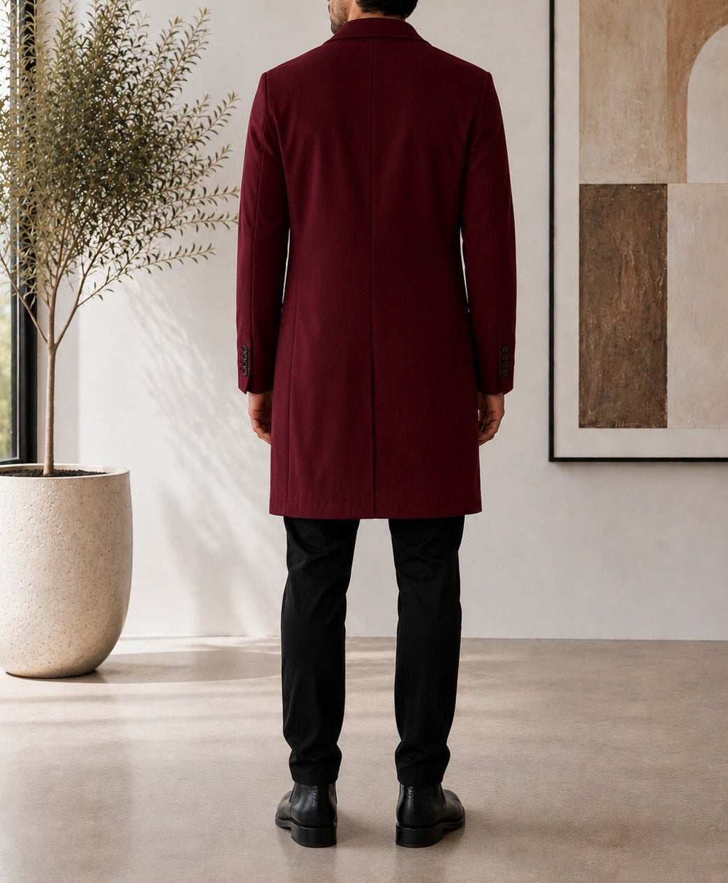 Men's Burgundy Double Breasted Melton Coat - StylePhase SA