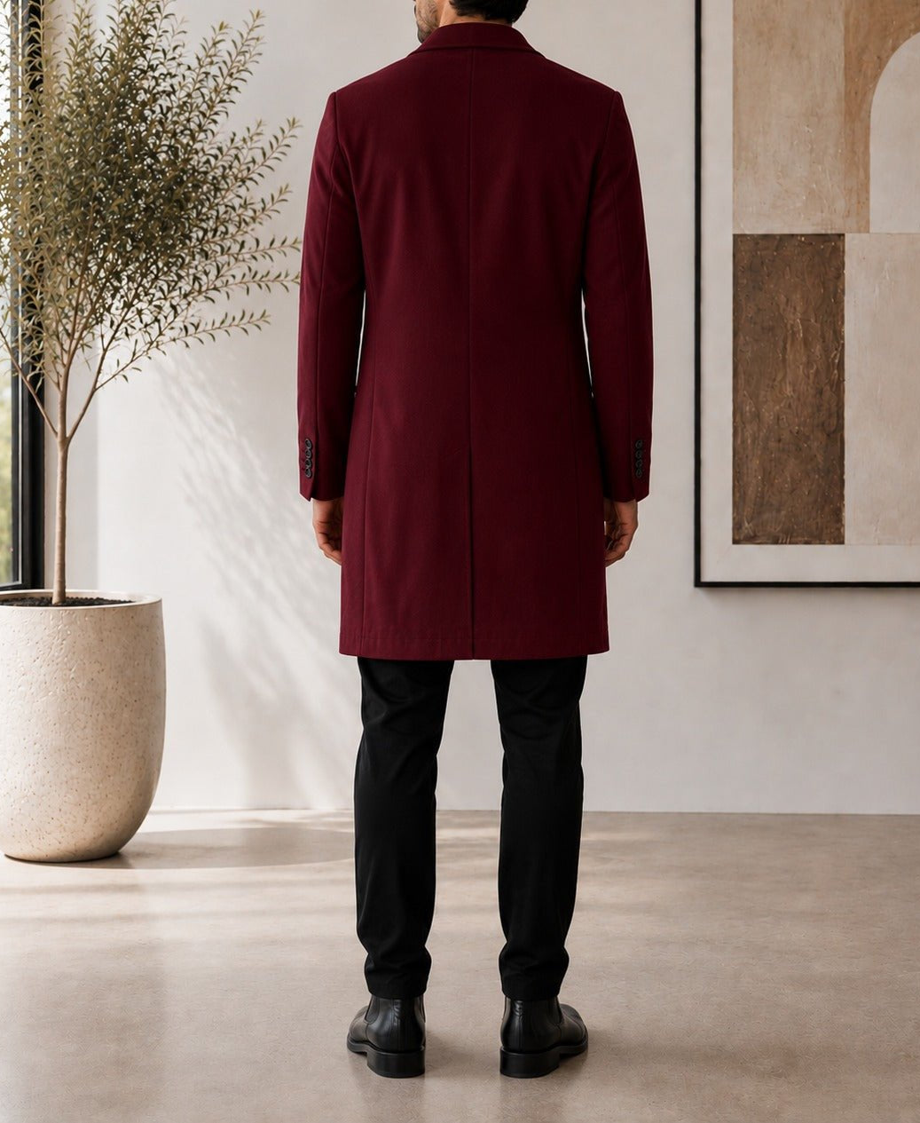 Men's Burgundy Double Breasted Melton Coat - StylePhase SA