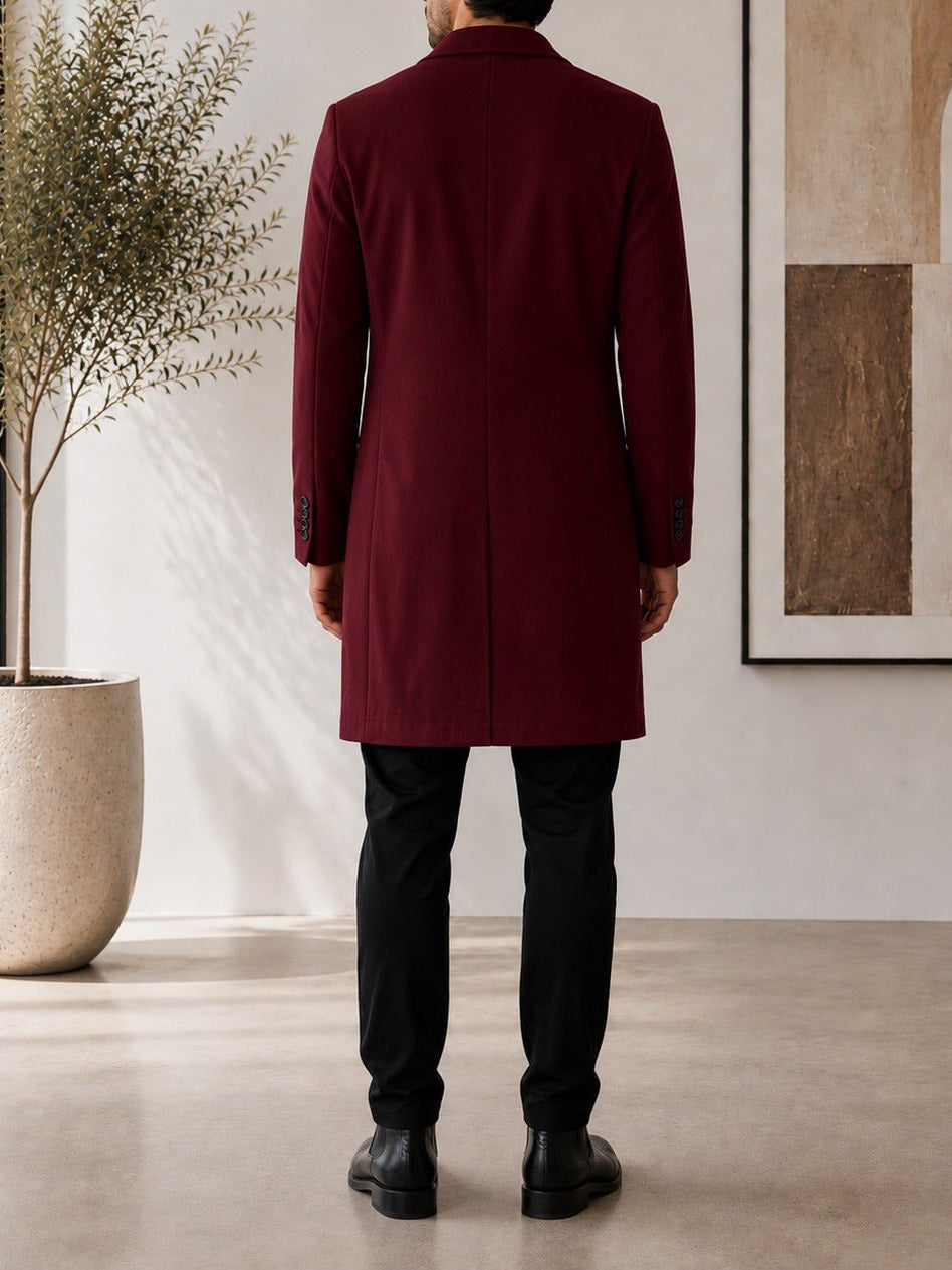 Men's Burgundy Double Breasted Melton Coat - StylePhase SA