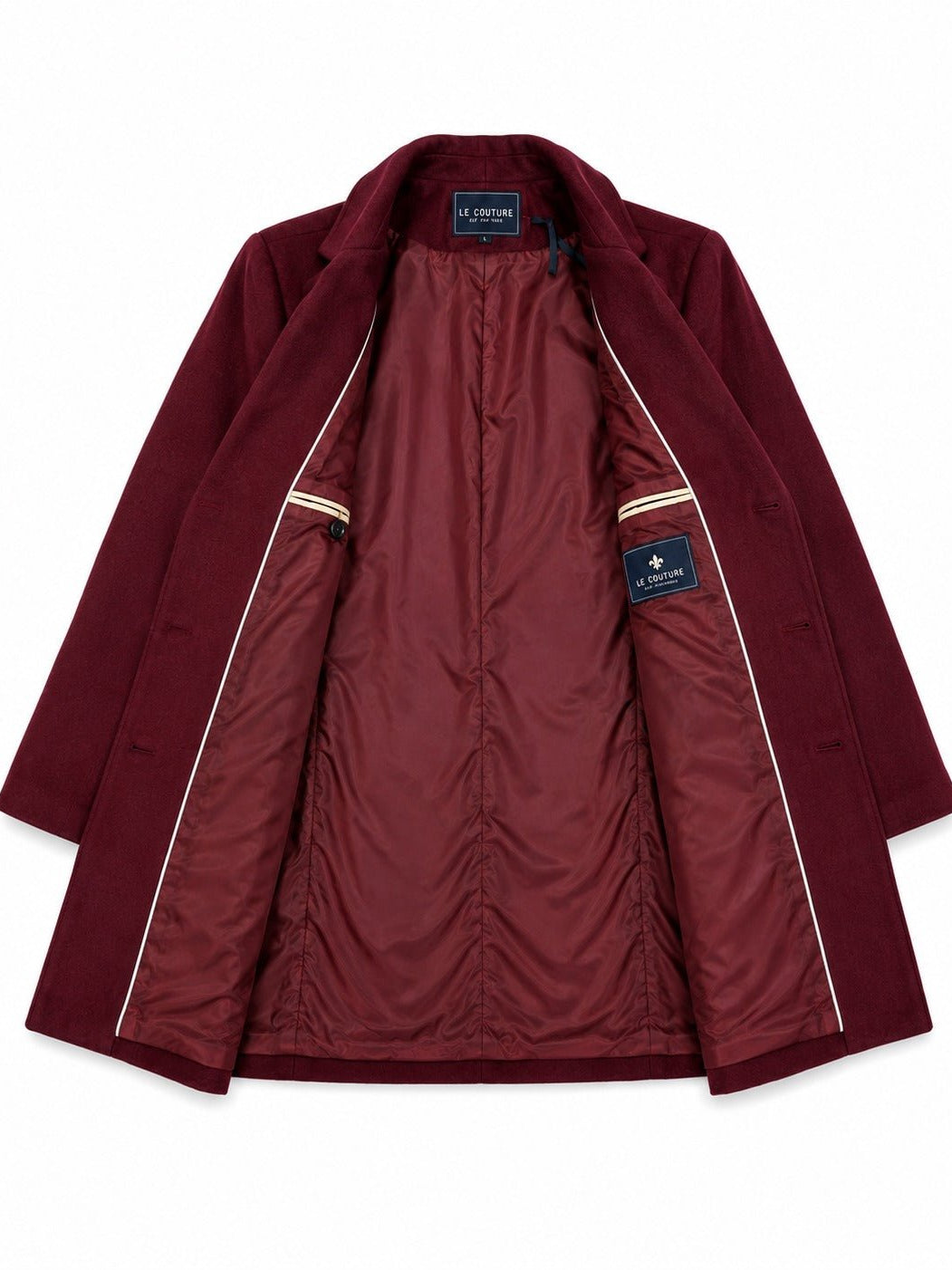 Men's Burgundy Double Breasted Melton Coat - StylePhase SA