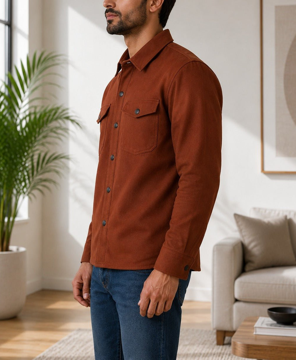 Men's Burnt Umber Melton Shacket - StylePhase SA