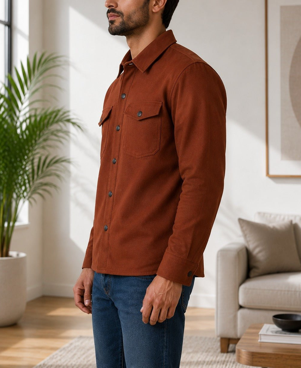 Men's Burnt Umber Melton Shacket - StylePhase SA