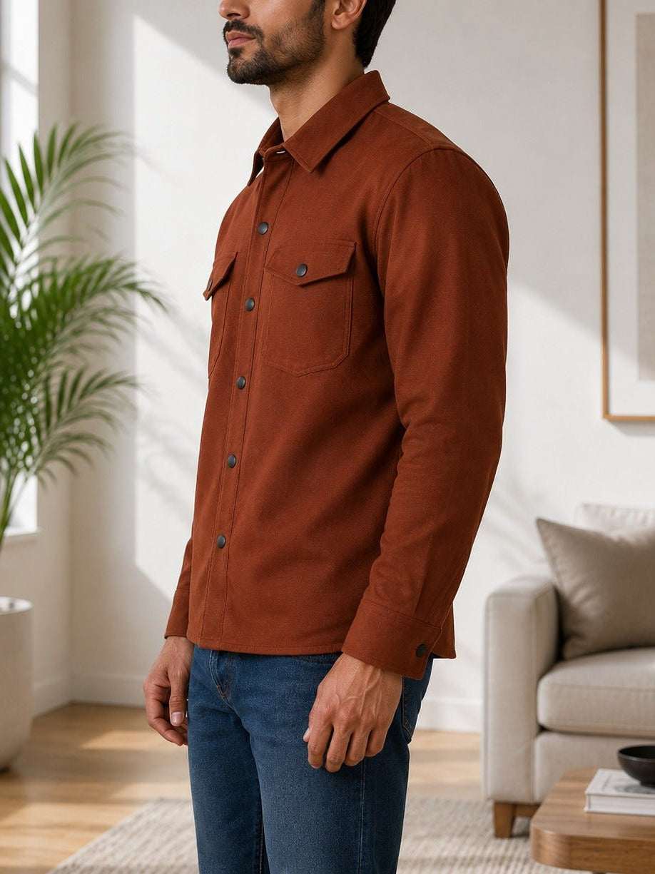 Men's Burnt Umber Melton Shacket - StylePhase SA