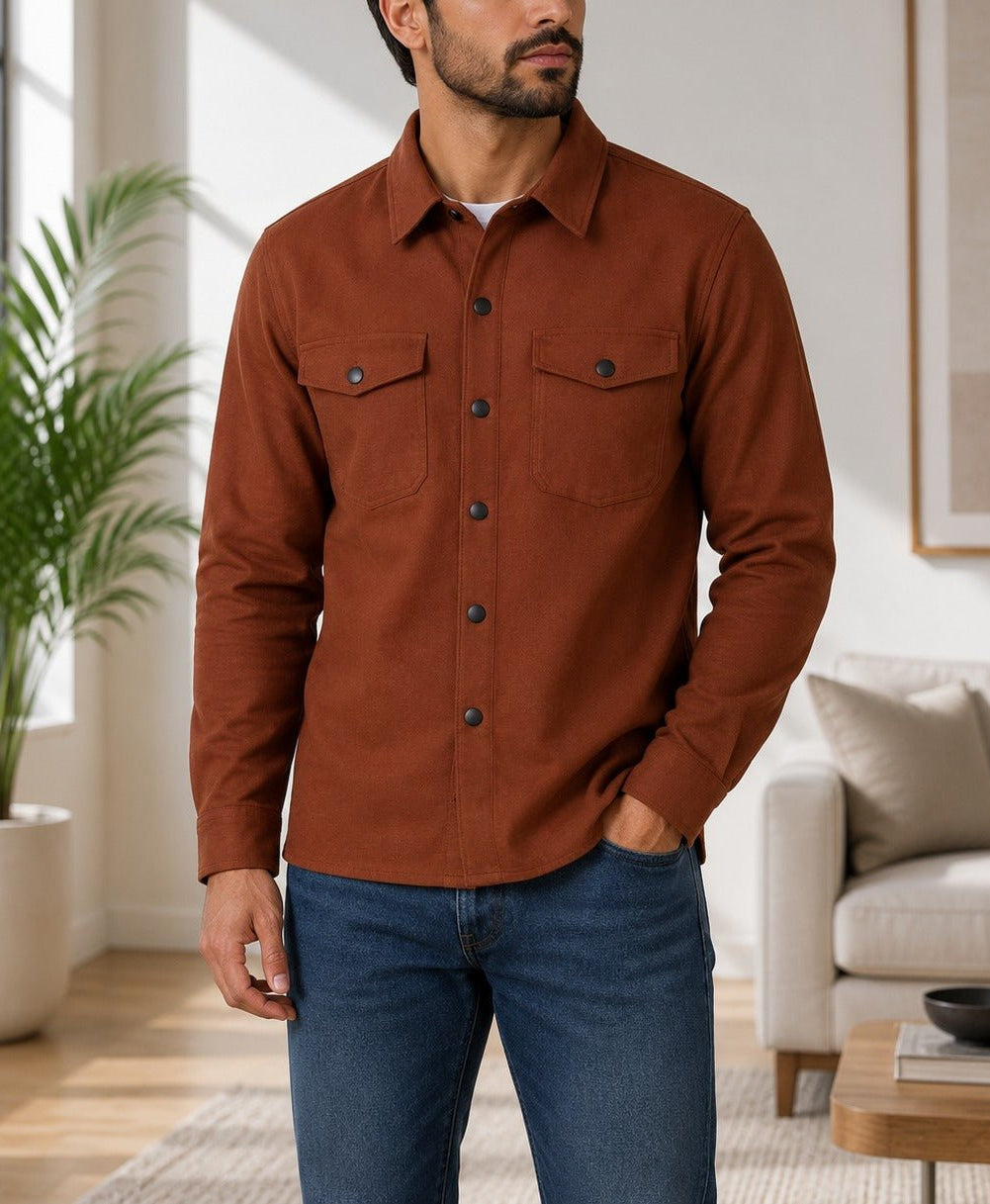 Men's Burnt Umber Melton Shacket - StylePhase SA