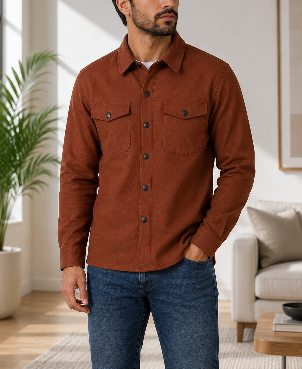 Men's Burnt Umber Melton Shacket - StylePhase SA