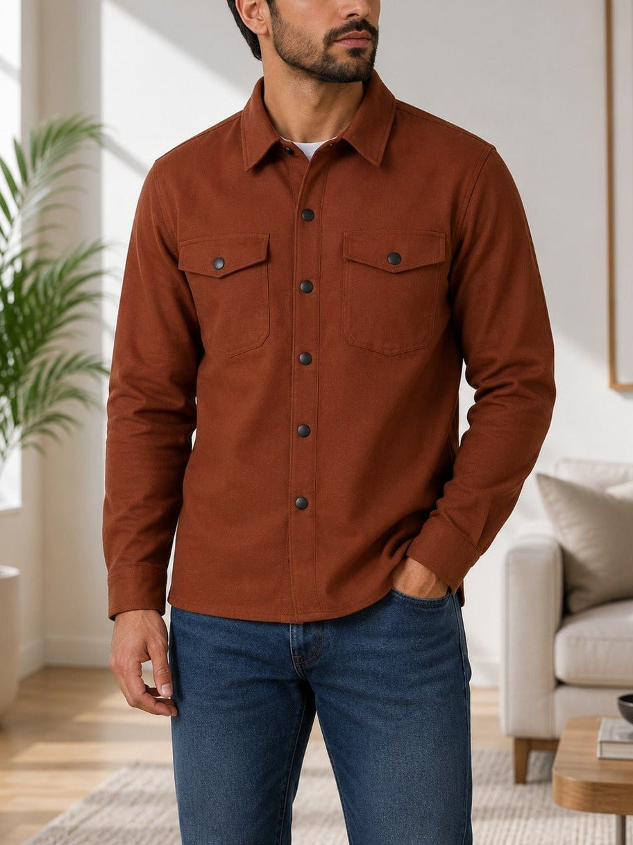 Men's Burnt Umber Melton Shacket - StylePhase SA